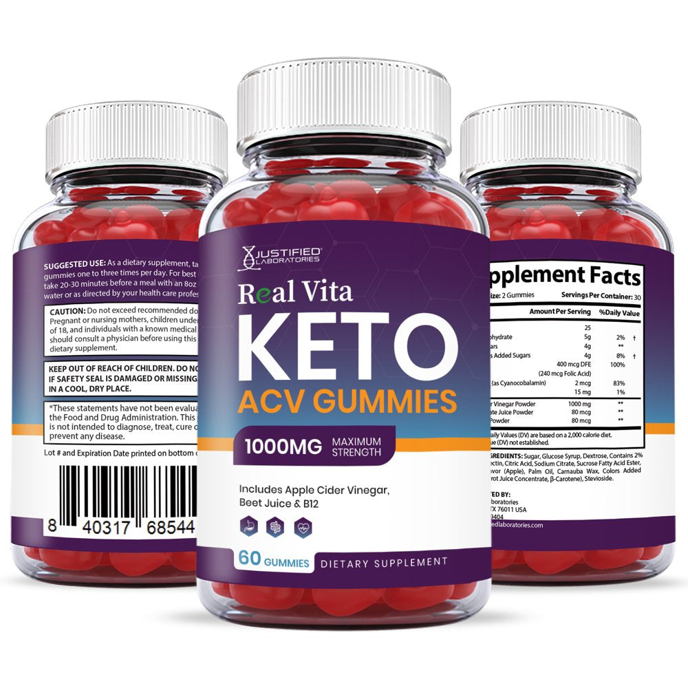 (3 Pack) Real Vita Keto ACV Gummies 1000MG Dietary Supplement 180 Gummys - Nutricity.com.au