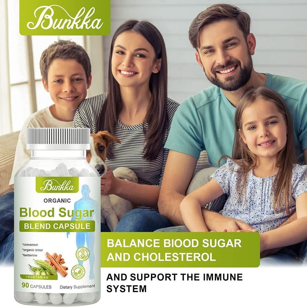 Bunkka Blood Sugar Support Supplement with Berberine & Cinnamon 20 Herbs Complex, 100% Natural Advance Formula, 90 Capsules