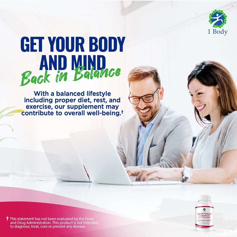 (2 Bottles) 1 Body Adaptogen Complex Cortisol Manager Vegan Capsules - Rhodiola Rosea, Magnesium, Ginger Root Extract, Ashwagandha, Schizandra Berry, Licorice & More - Nutricity.com.au