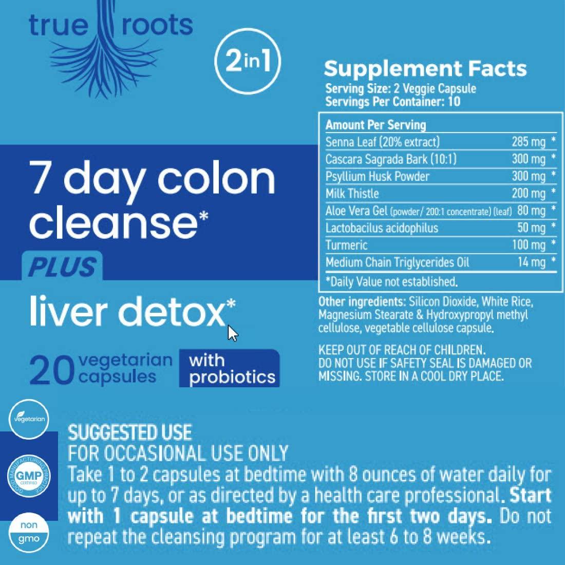 7 Day Bowel Colon Cleanse and Detox | May Support Weight Loss and Healthy Bowel Movements | with Probiotics | 20 Capsules