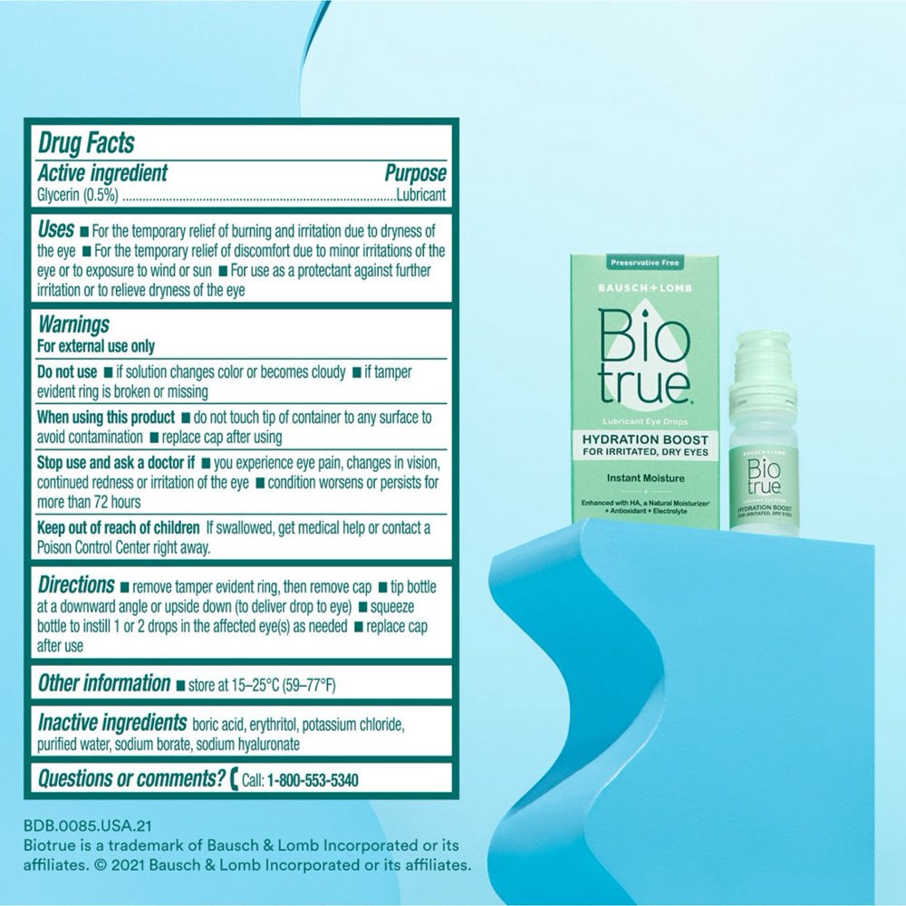 Biotrue Eye Drops Hydration Boost from Bausch + Lomb, Preservative Free, Contact Lens Friendly, (10 Ml), Twin Pack *EN