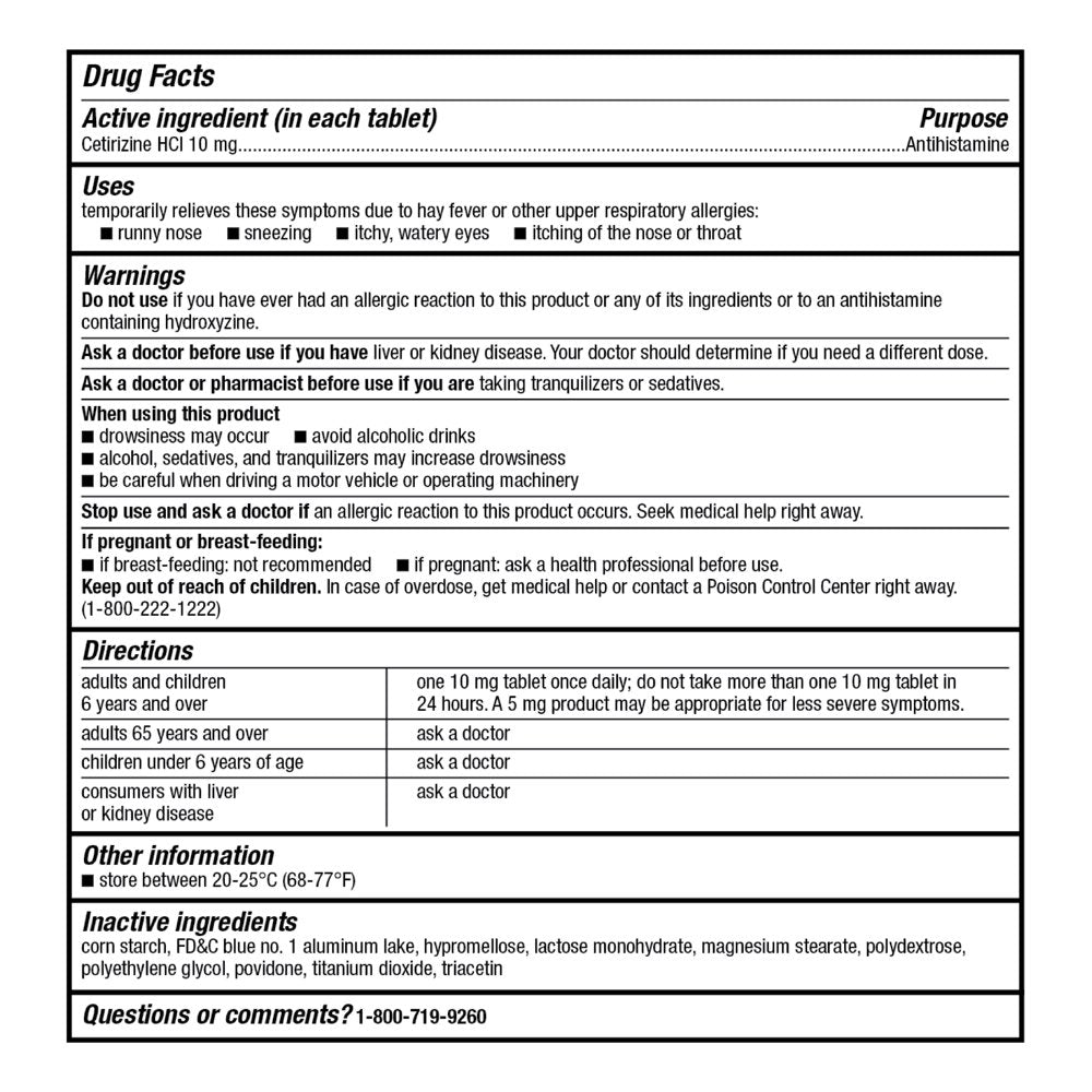 Equate 24 Hour Allergy, Cetirizine Hydrochloride Tablets, 10 Mg, 300 Count