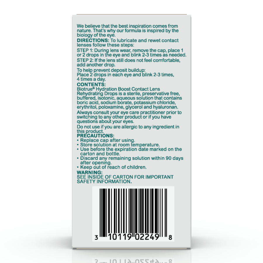 Biotrue Hydration Boost Rehydrating Contact Lens Eye Drops by Bausch + Lomb, Preservative Free, 10 Ml