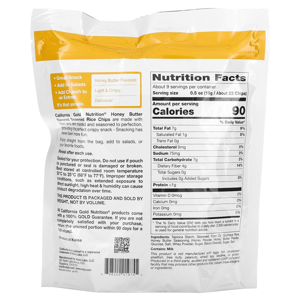 California Gold Nutrition, Seaweed Rice Chips, Honey Butter, 5 Oz Pack of 3