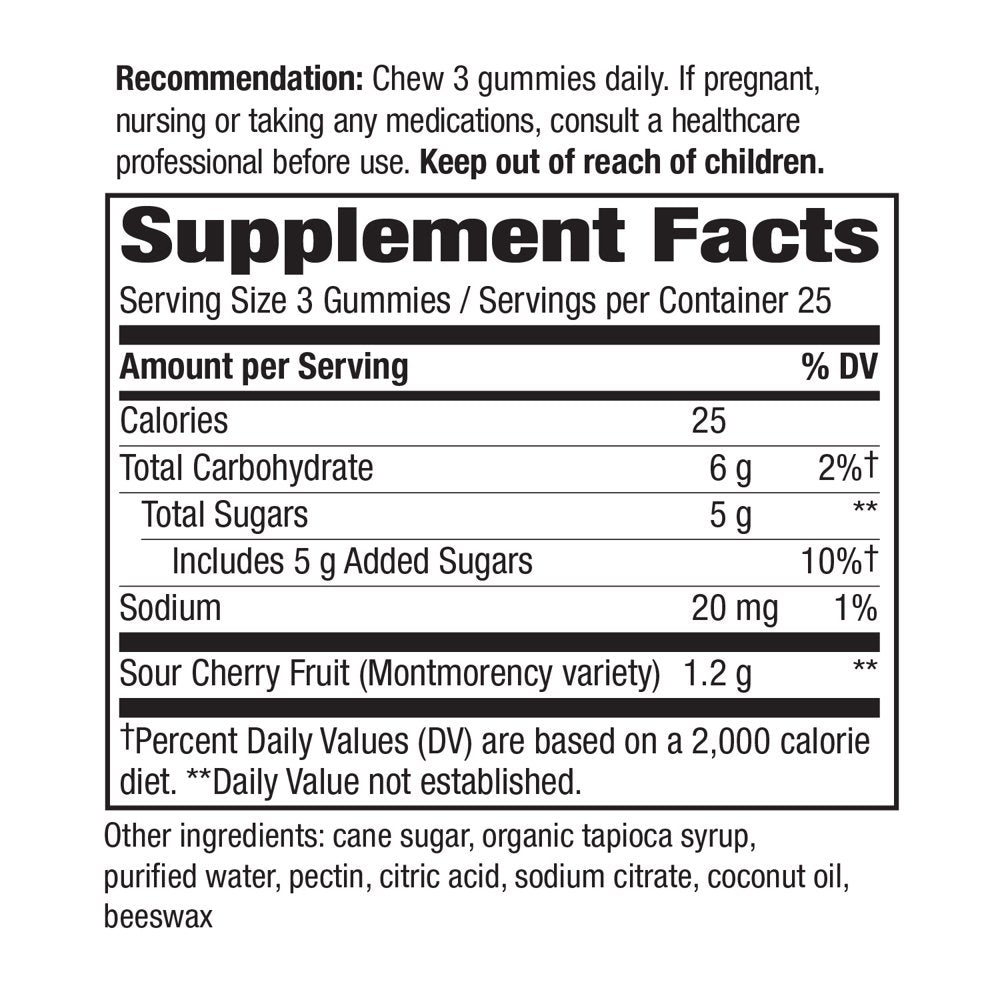 Nature'S Way Tart Cherry Ultra Gummies, 1,200 Mg Montmorency Cherry per Serving, 75 Count