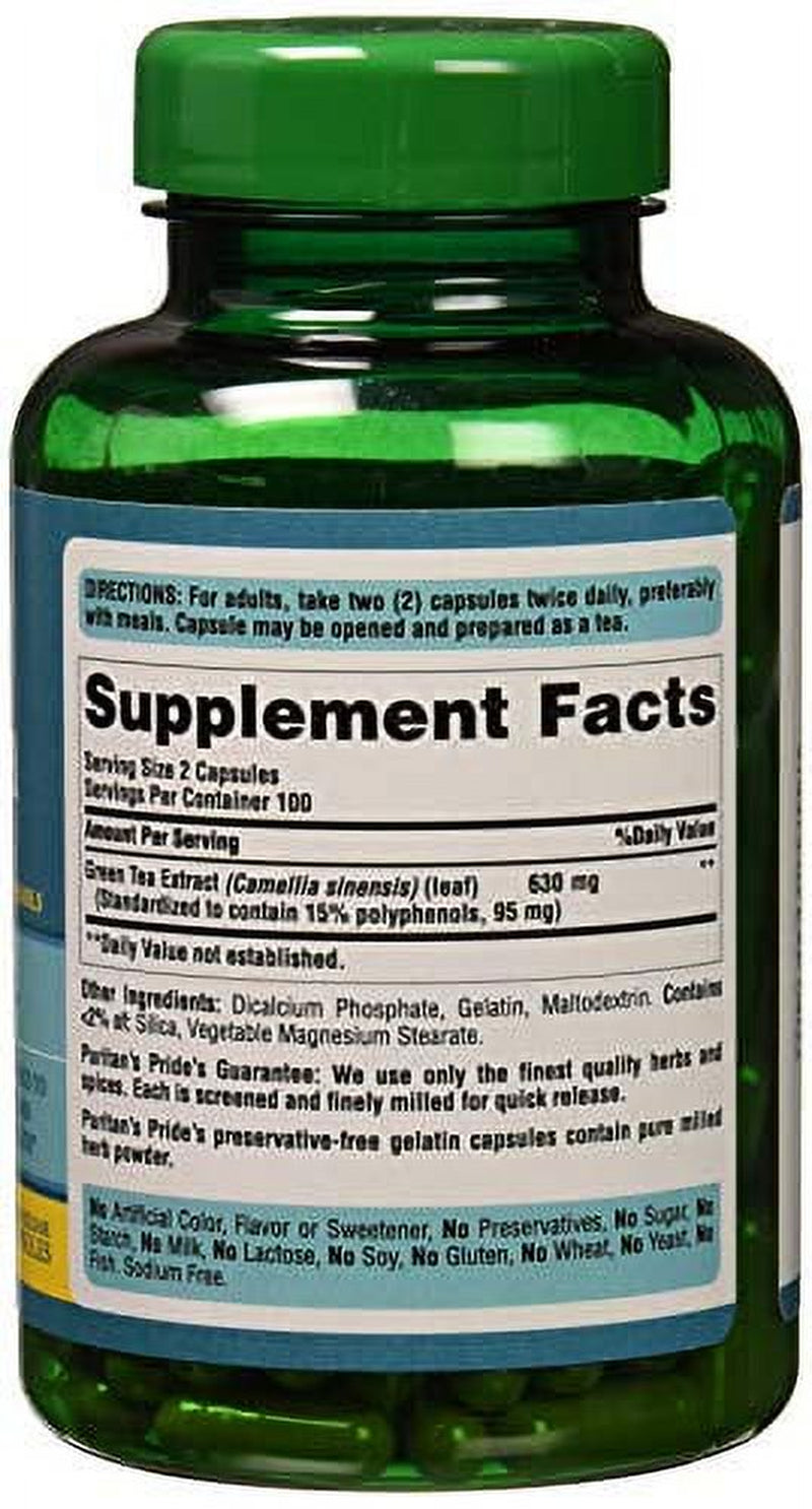 Puritan'S Pride Green Tea Standardized Extract 315 Mg Capsules, 200 Count