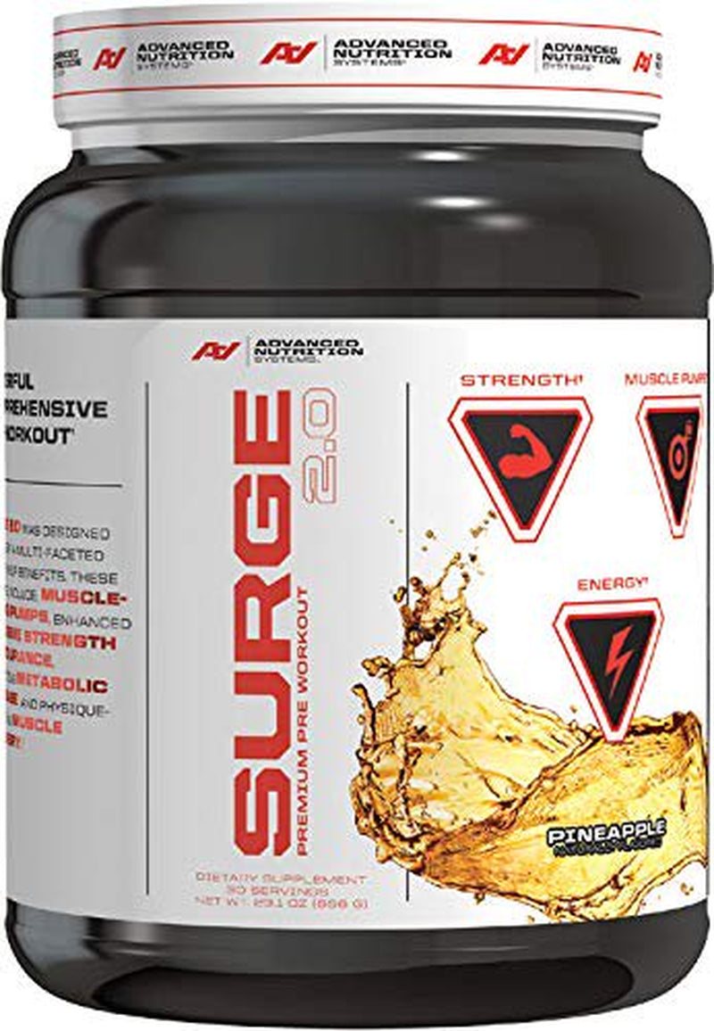 Advanced Nutrition Systems | SURGE 2.0 - Pre Workout Energy Powder; with Alkalyn, Creatine Magnapower, Carosyn Beta Alanine, Nitric Oxide| Pineapple, 60 Servings (Pack of 2)
