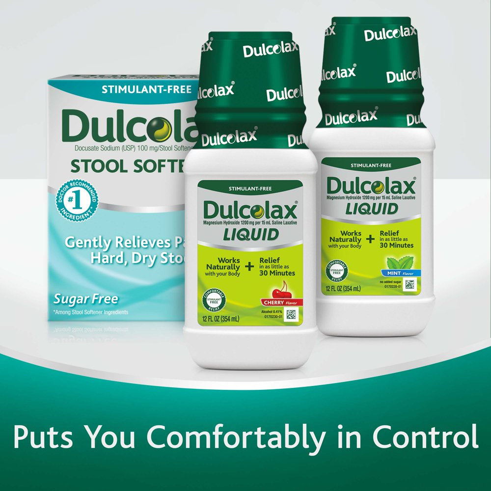 Dulcolax Stimulant Free Liquid Laxative for Gentle, Fast Constipation Relief Cherry Flavor 12Oz
