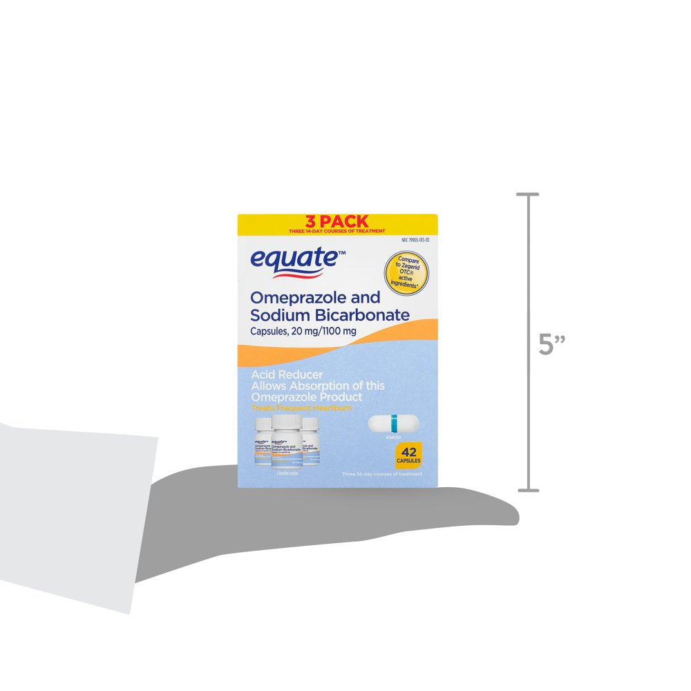Equate Omeprazole and Sodium Bicarbonate Capsules, 20 Mg/1100 Mg, Acid Reducer, 42 Count