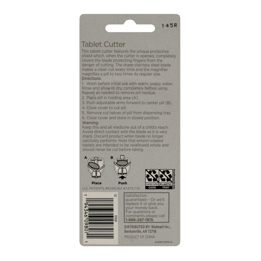 Equate Pill Cutter with Safety Shield and Magnifier, Plastic