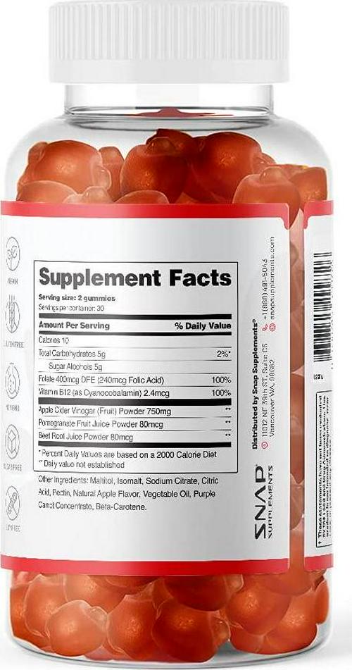 ACV Gummies Apple Cider Vinegar Gummies with The Mother - Gummy Vitamins for Detox and Cleanse, Weight Management, Immunity and Metabolism, Pomegranate, Beetroot - 60 Gummies (Sugar Free)