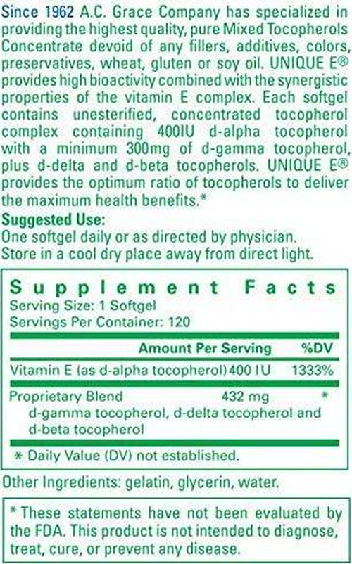 AC Grace Company, Unique E 120 Softgels, Pack of 2