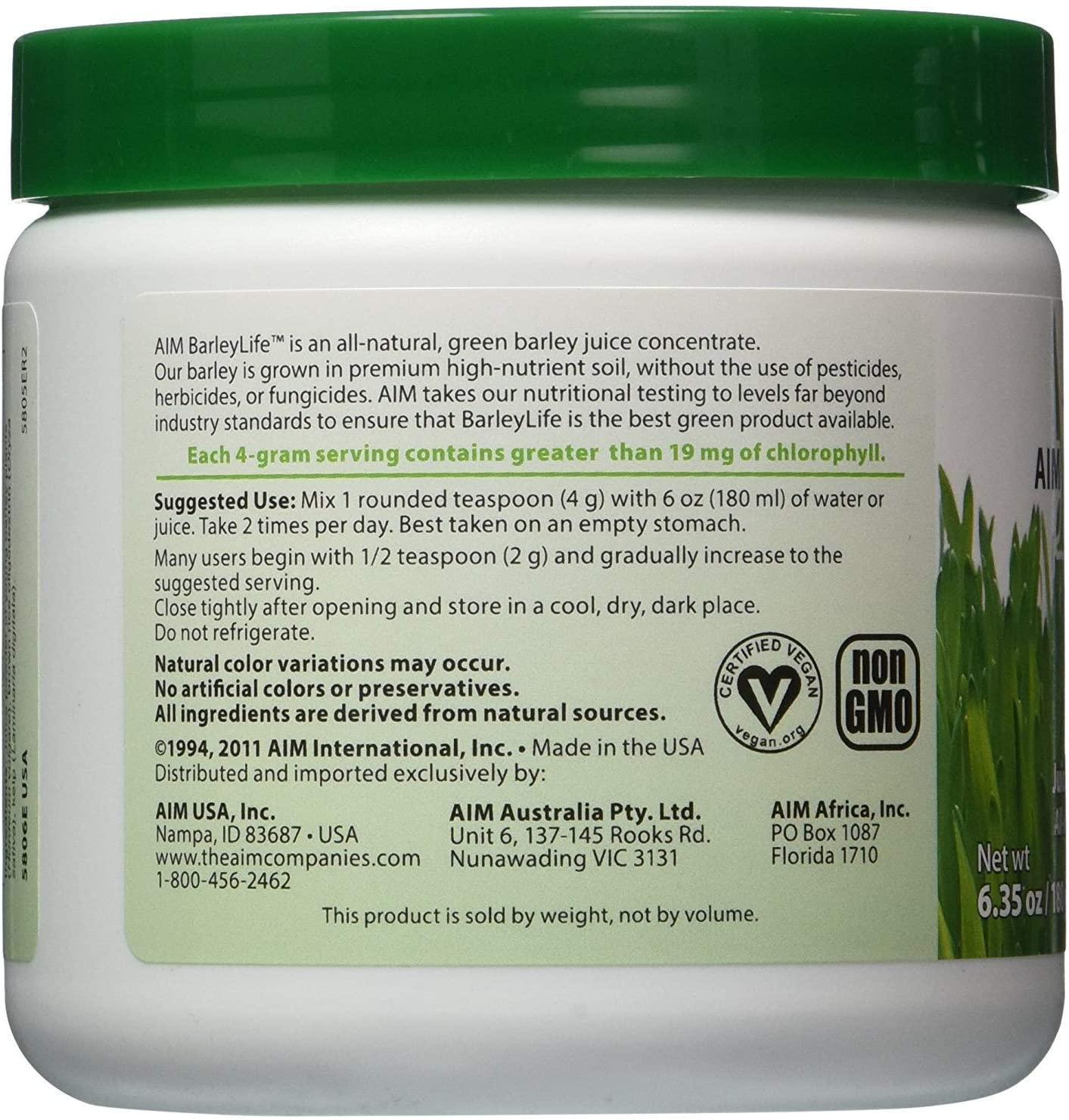 AIM BarleyLife Traditional Juice Powder of Young Barley Plants and All Natural Food for Whole Body Nutrition 4 Pack