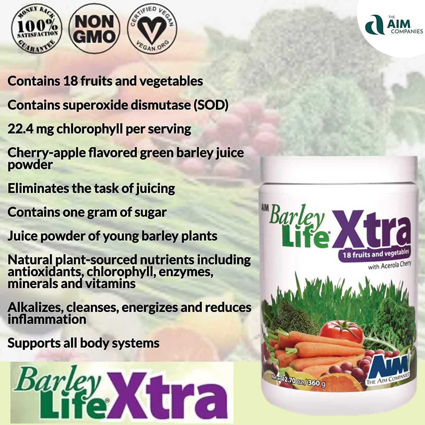 AIM BarleyLife Xtra 12.7oz (3 Pack) Antioxidants for Healthy Immune System and Whole Body Health