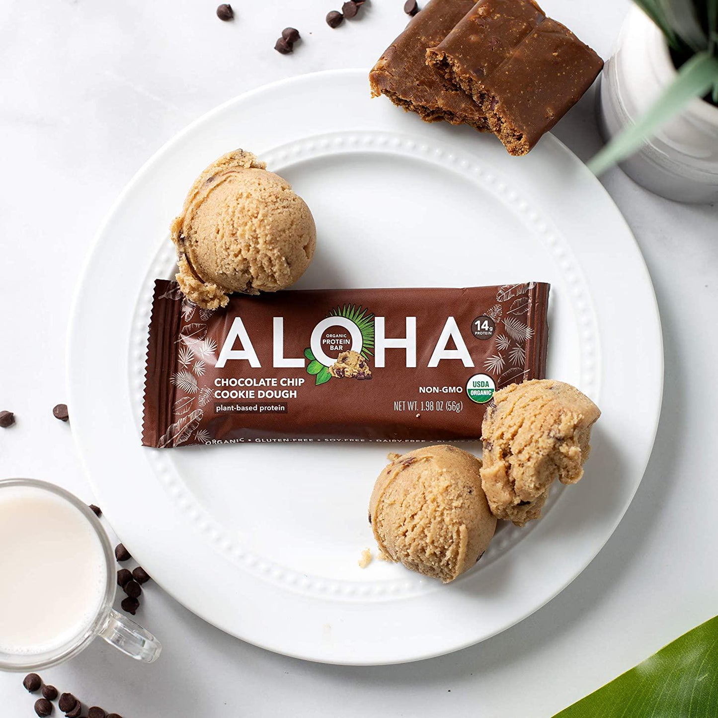 ALOHA Organic Plant Based Protein Bars |Chocolate Chip Cookie Dough Vegan, Low Sugar, Gluten Free, Paleo, Low Carb, Non-GMO, Stevia Free, Soy Free (12 Count of 1.98 oz Bars), 23.76 oz