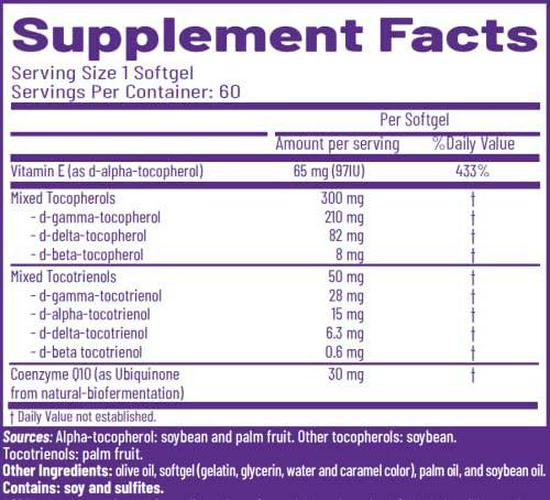 AOR, Total E, Tocopherols, tocotrienols and CoQ10, Helps Support Healthy Blood Pressure and Cholesterol, Dietary Supplement, 60 Servings (60 Softgels)
