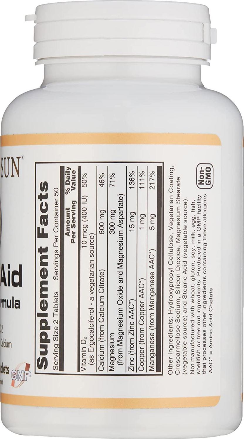 APOLLO SUN Calcium Citrate with Vitamin D - Vegan 600 mg Calcium Supplement with Vitamin D2, Magnesium, Zinc, Copper, and Manganese for Teeth and Bone Strength (100 Tablets)