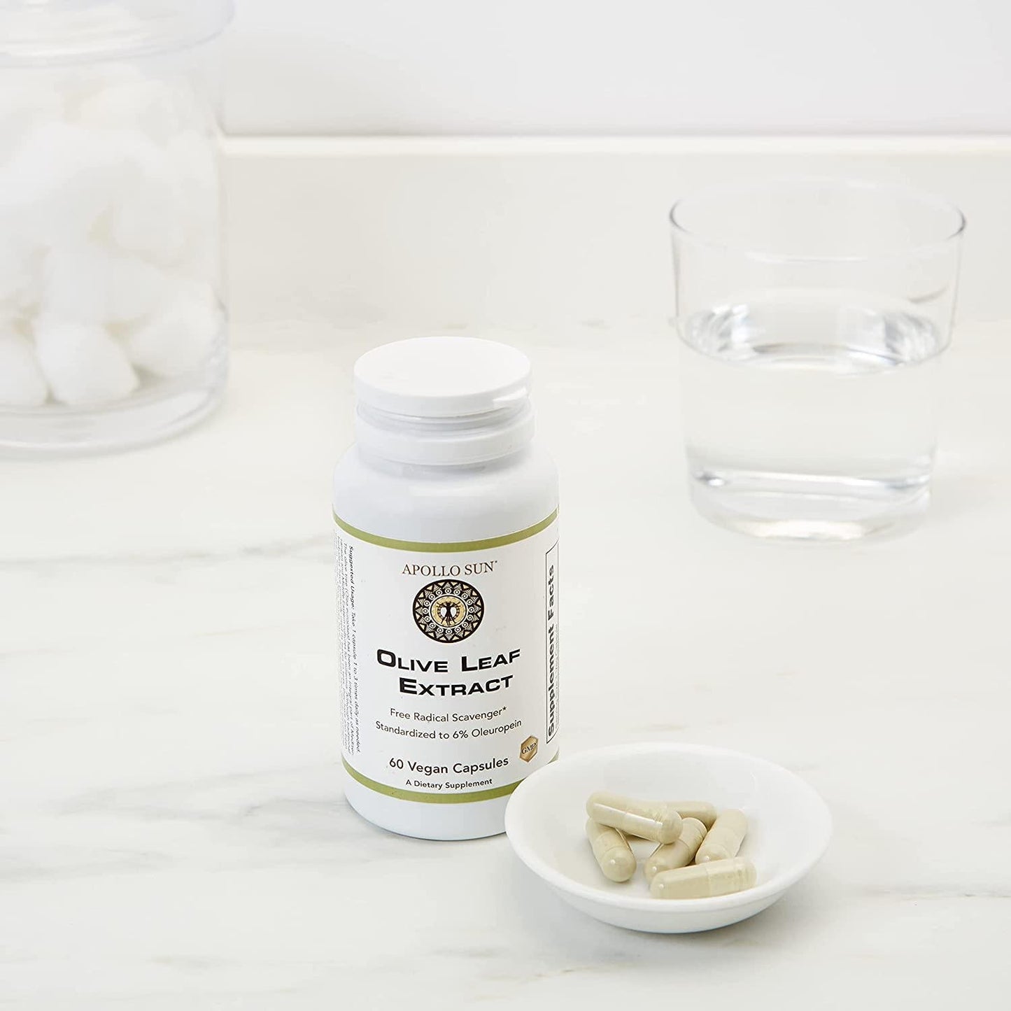 APOLLO SUN Olive Leaf Extract Capsules 500mg | Vegan Olive Leaf Extract Super Strength | 6% Oleuropein | Immunity Support, Cardiovascular Health and Blood Pressure Supplement | 60 Veg Capsules