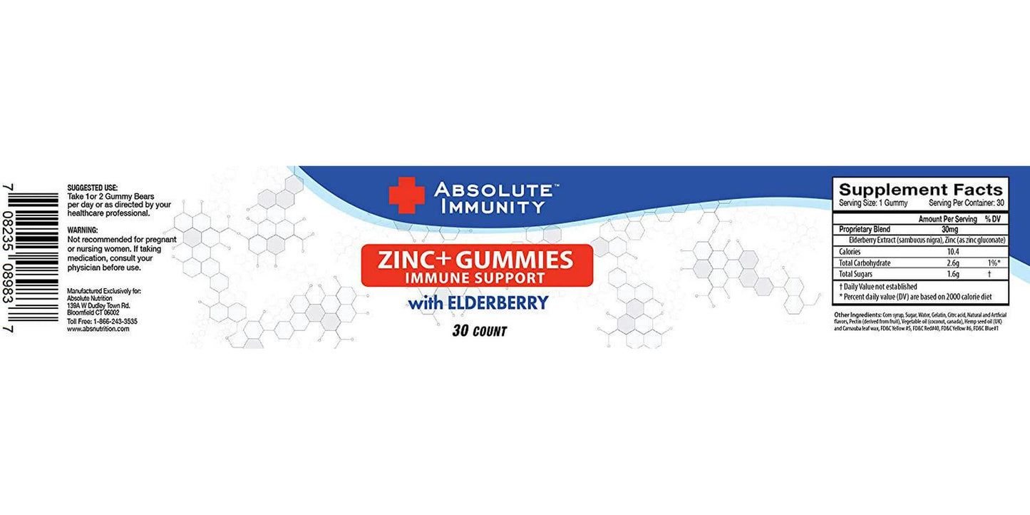 Absolute Immunity- ZINC and Elderberry Gummies - Boost Immune System Health - Adults and Kids 30ct