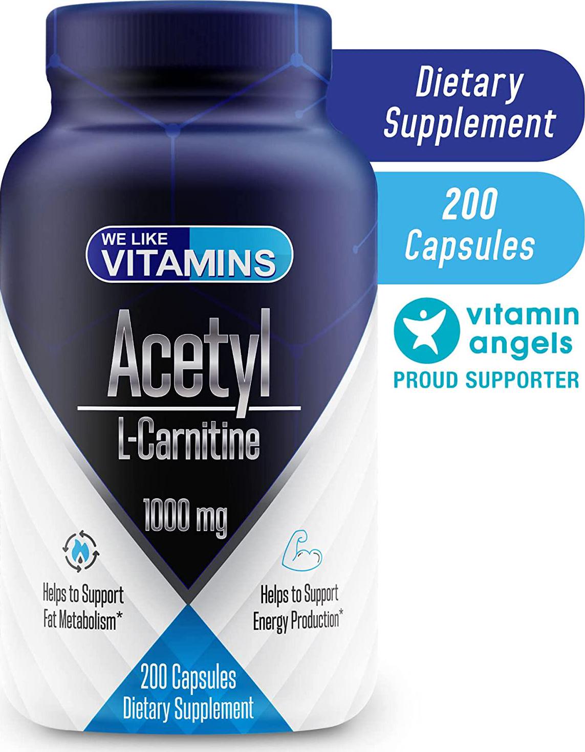 Acetyl L-Carnitine 1000mg (per Serving, 100 Servings) 200 Capsules - 100 Day Supply - Acetyl l carnitine Supplement