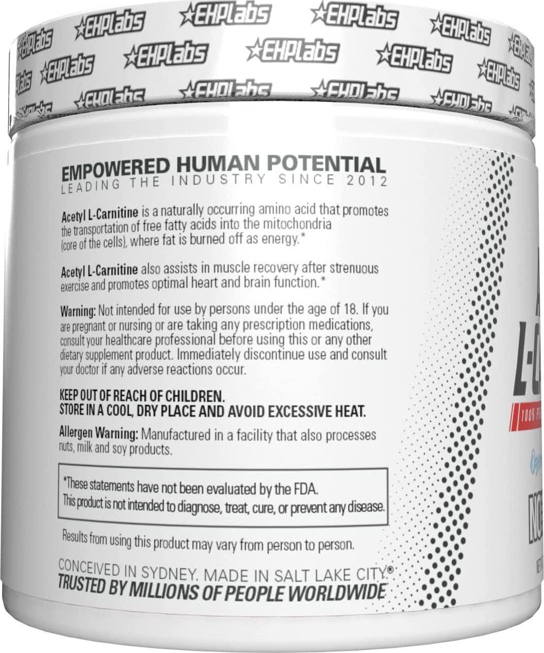 Acetyl L-Carnitine by EHPlabs - Weight Loss Support, Helps Boost Energy Production, Memory and Focus, Non-GMO, Vegan, Gluten Free - 100 Serves