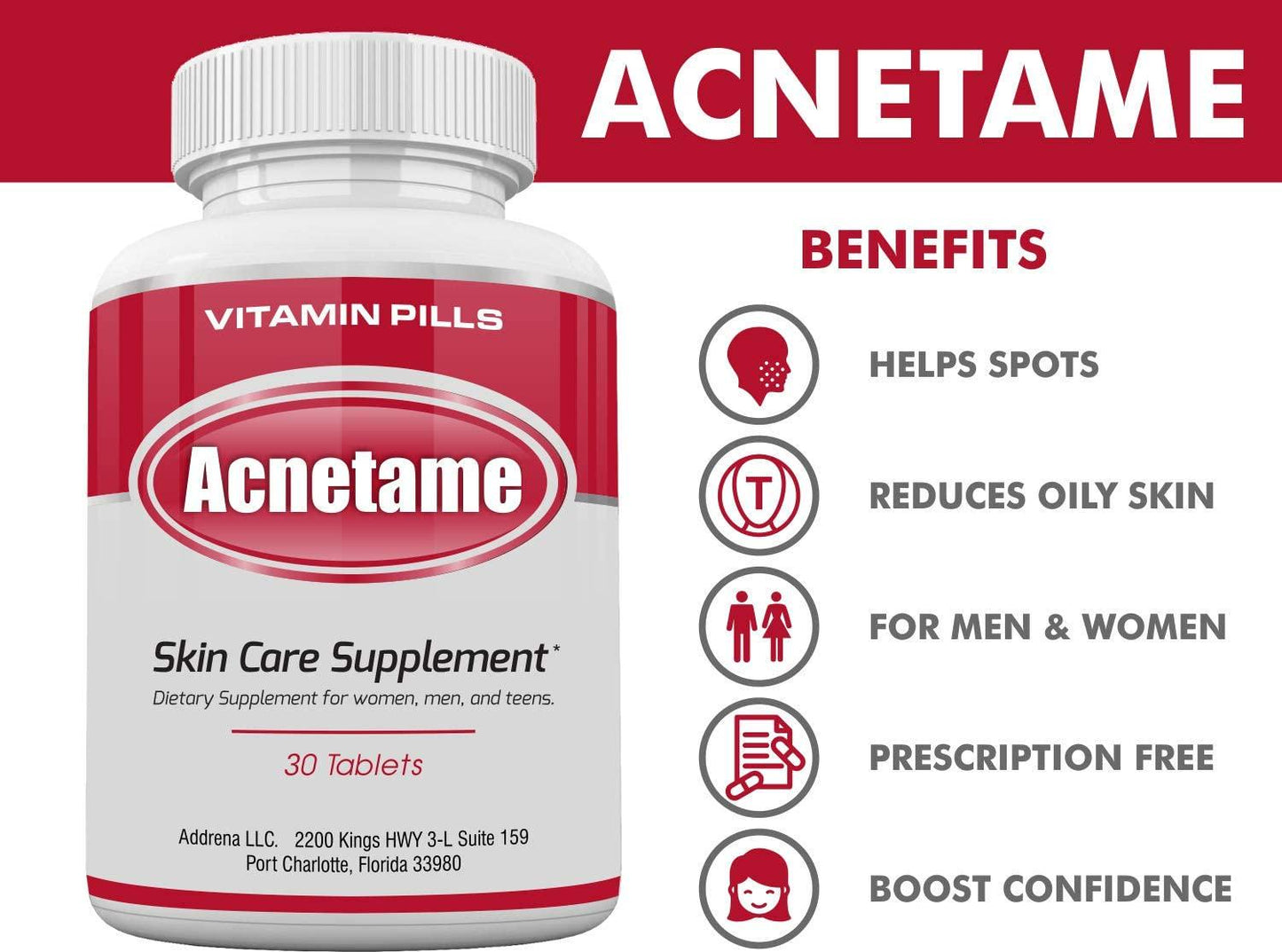 Acnetame 30 Ct Acne Pills- Supplements For Acne Vitamin Treatment- Tablets To Clear Oily Skin For Women, Men, Teens, And Adults
