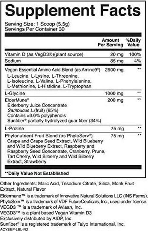 ActivatedYou Vital Amino Essentials, Complete Essential Amino Acids + Elderberry +Vitamin D3 Support Supplement, Citrus Guava Flavor, 30 Servings
