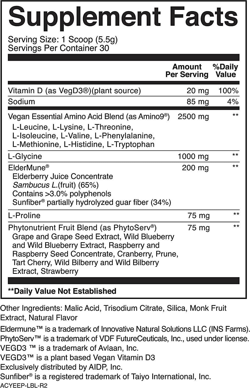 ActivatedYou Vital Amino Essentials, Essential Amino Acids + Elderberry + D3, Citrus Guava Flavor, 30 Servings