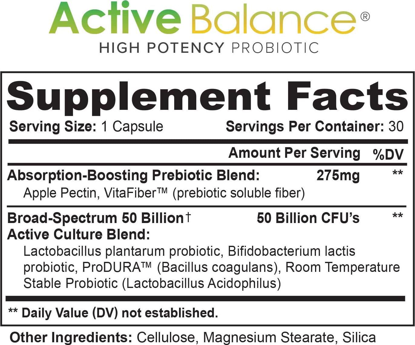 Active Balance: Maximum Strength Acidophilus Probiotics with Prebiotics | Digestive Enzymes with 50 Billion CFUs, Shelf Stable, Acid and Bile Resistant for Optimal Gut Health, 3 Bottles, 30 Caps Each