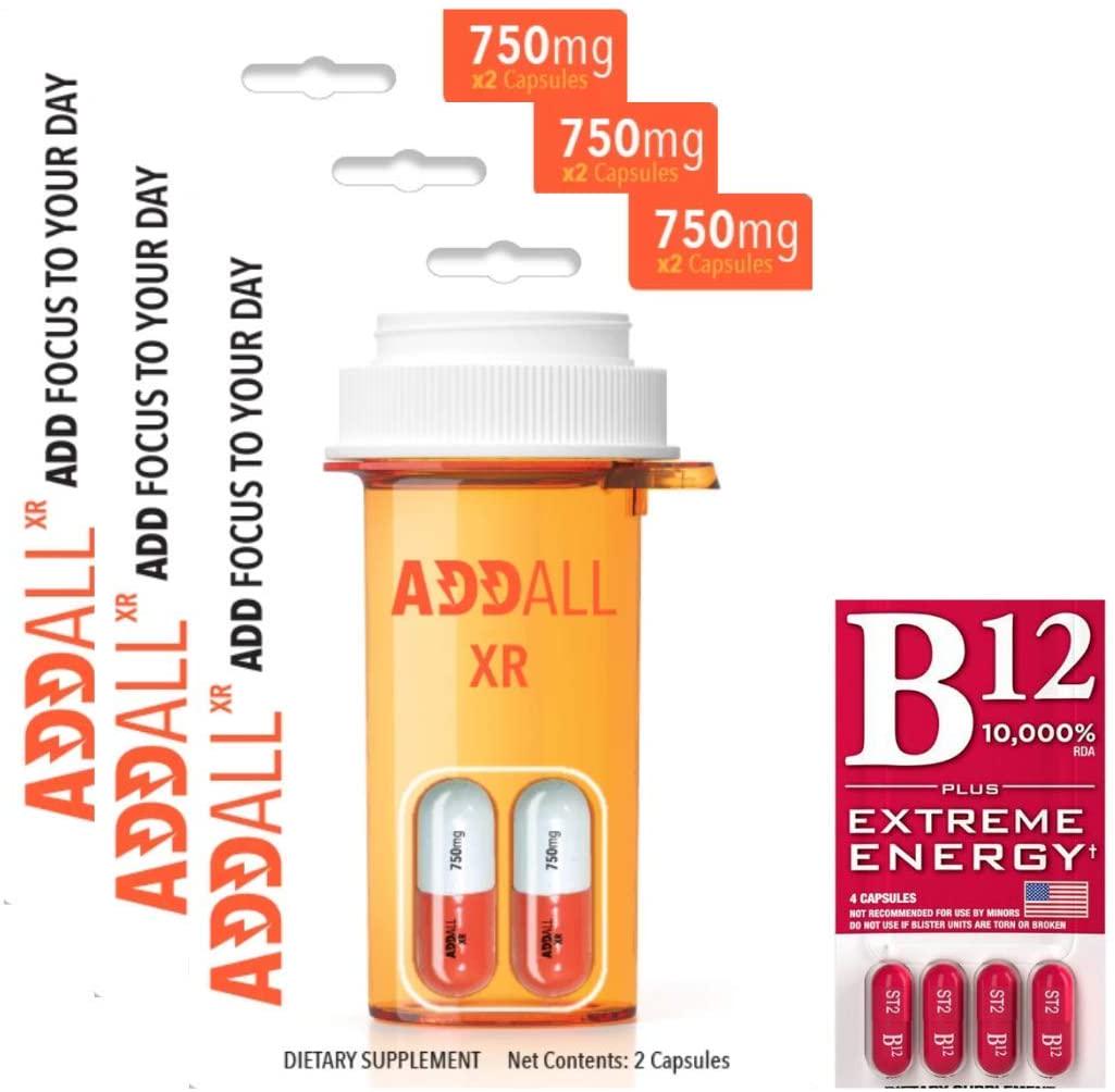 Addall XR 3 Pack (6 Capsules) - Ships in a Box + Free Pack of Vitamin B12 Pills (4 Capsules)