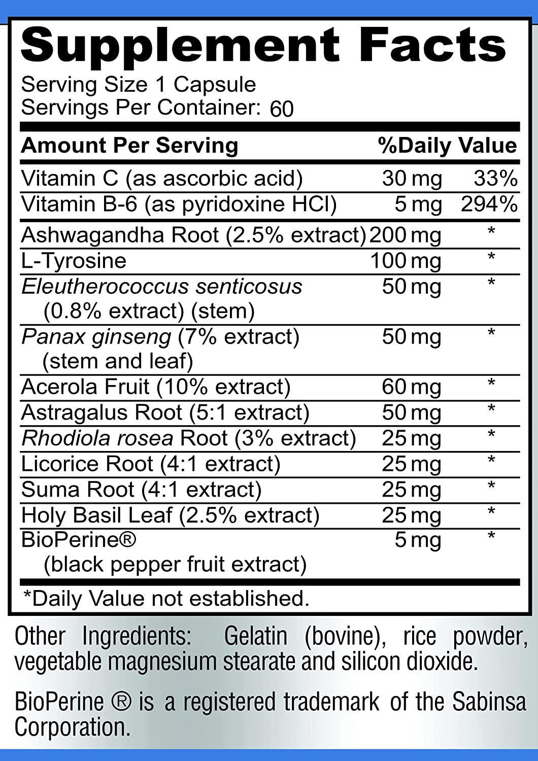 Adrenal Support, Cortisol Manager, Adrenal Health, Maintain Balanced Cortisol Levels, Stress Relief Supplement with Ashwagandha, L-Tyrosine - 60 Capsules
