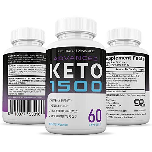 Advanced Keto 1500 Pills Includes Apple Cider Vinegar goBHB Exogenous Ketones Advanced Ketogenic Supplement Ketosis Support for Men Women 60 Capsule