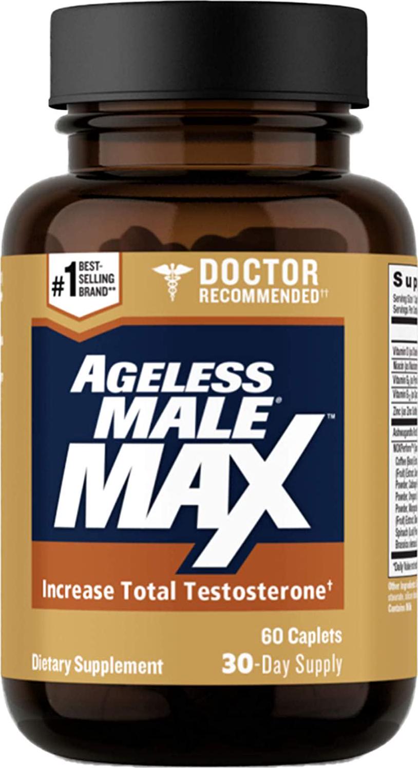 Ageless Male Max Total Testosterone Booster for Men Reduce Fat Faster Than Exercise Alone and Increase Nitric Oxide with Powerful, Safe Total Test Booster (60 Caplets, 1-Bottle)