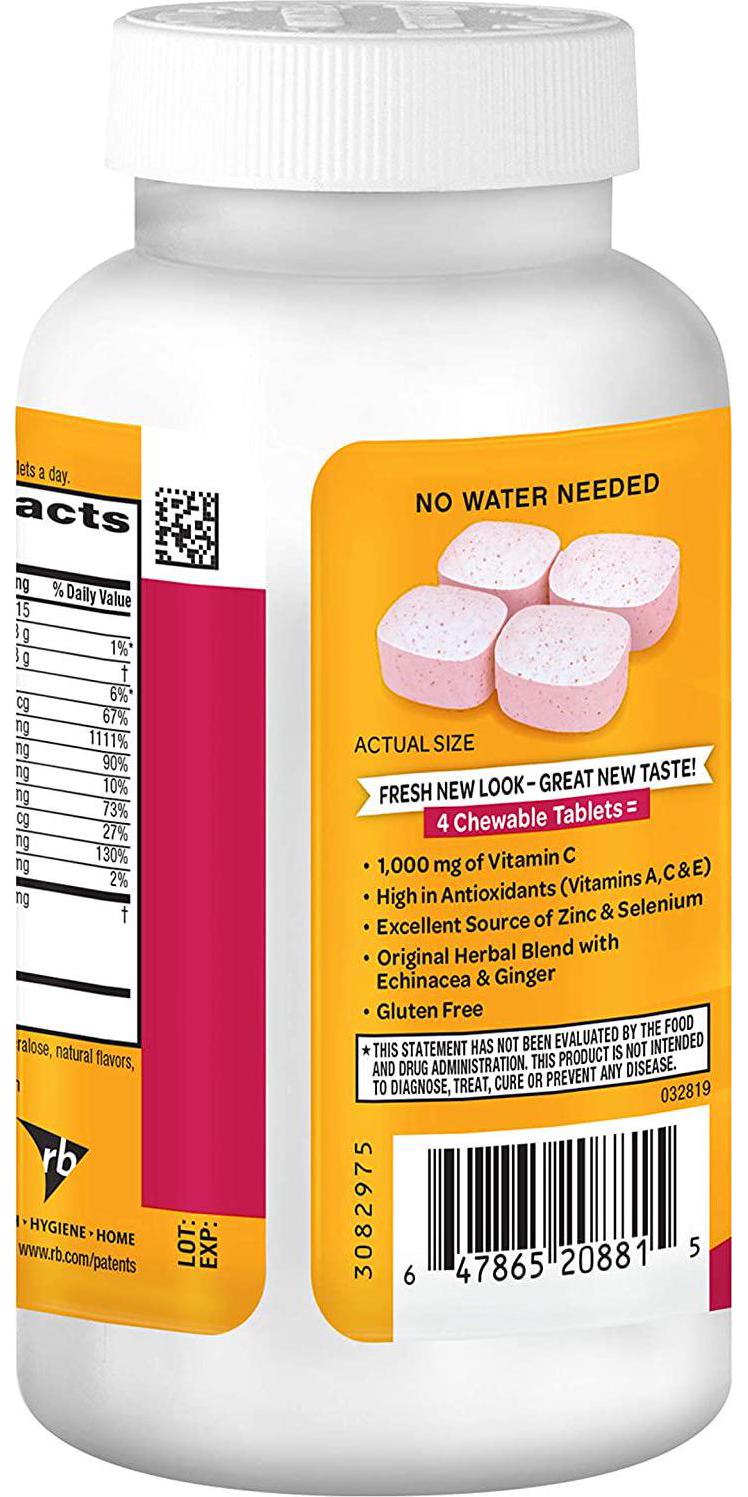 Airborne 1000mg Vitamin C Chewable Tablets with Zinc, Immune Support Supplement with Powerful Antioxidants Vitamins A C and E - (116 count bottle), Very Berry Flavor, Gluten-Free