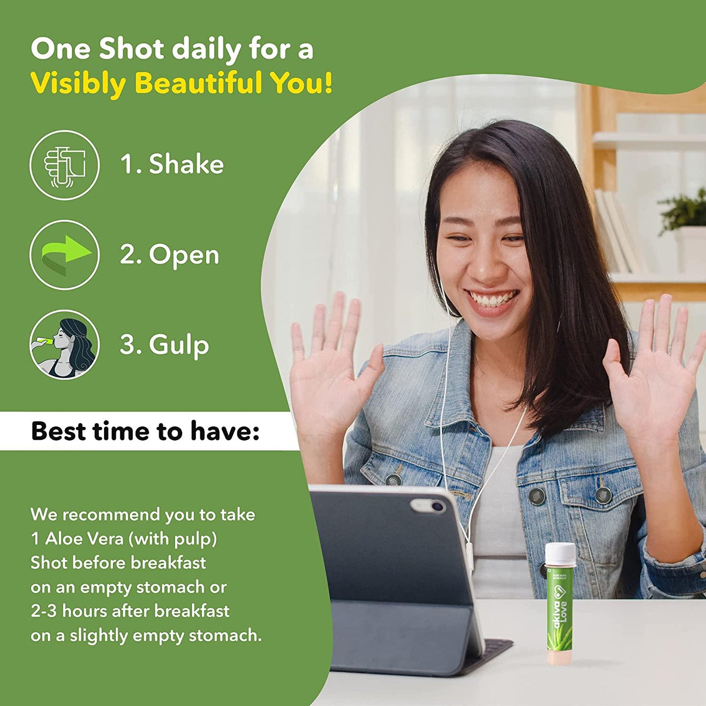 Akiva Love Aloe Vera Juice Shots with Pulp (Pack of 30) | Radiant and Clear Hydrated Skin | Reduces Skin Aging, Acne, Dark Spots | Natural, Ayurvedic, Ready to Drink