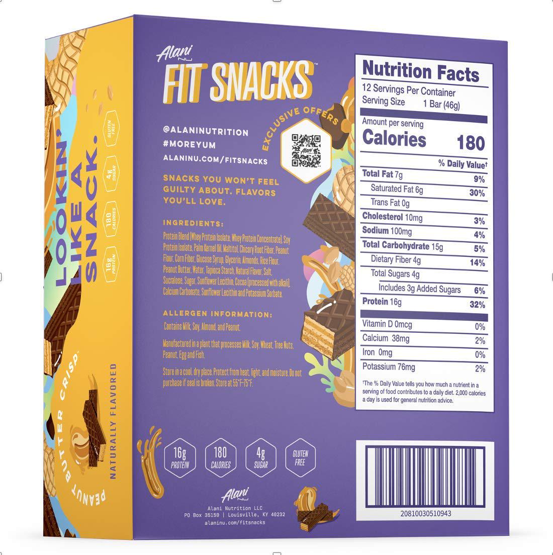 Alani Nu Fit Snack Protein Bar, Gluten-Free Bars, 16g Protein, Low-Sugar, Low-Carb, Gluten-Free, Peanut Butter, 12 Servings