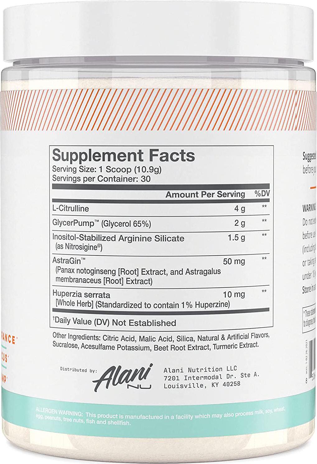 Alani Nu Pump Stim Free Pre-Workout Supplement, Mango Sorbet, 30 Servings