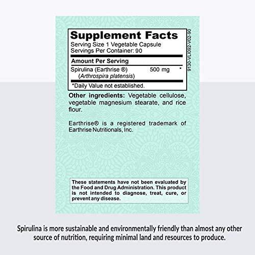 Alaya Naturals - Pure Spirulina Capsules - Made with Earthrise Spirulina, Blue Green Algae Superfood - Non-GMO and Vegan - 500 mg, 90 Capsules