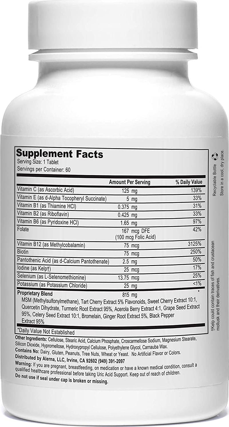 Alerna Kidney Health: Uric Acid Support with Tart Cherry , Celery Extract , Turmeric , Quercetin , and More to Support Normal Kidney Function - 3 Bottles