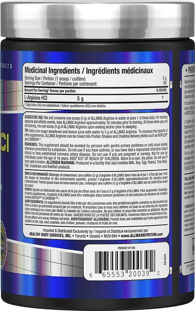AllMax Arginine HCI - 100% Pure Pharm Grade Arginine, 400 Grams