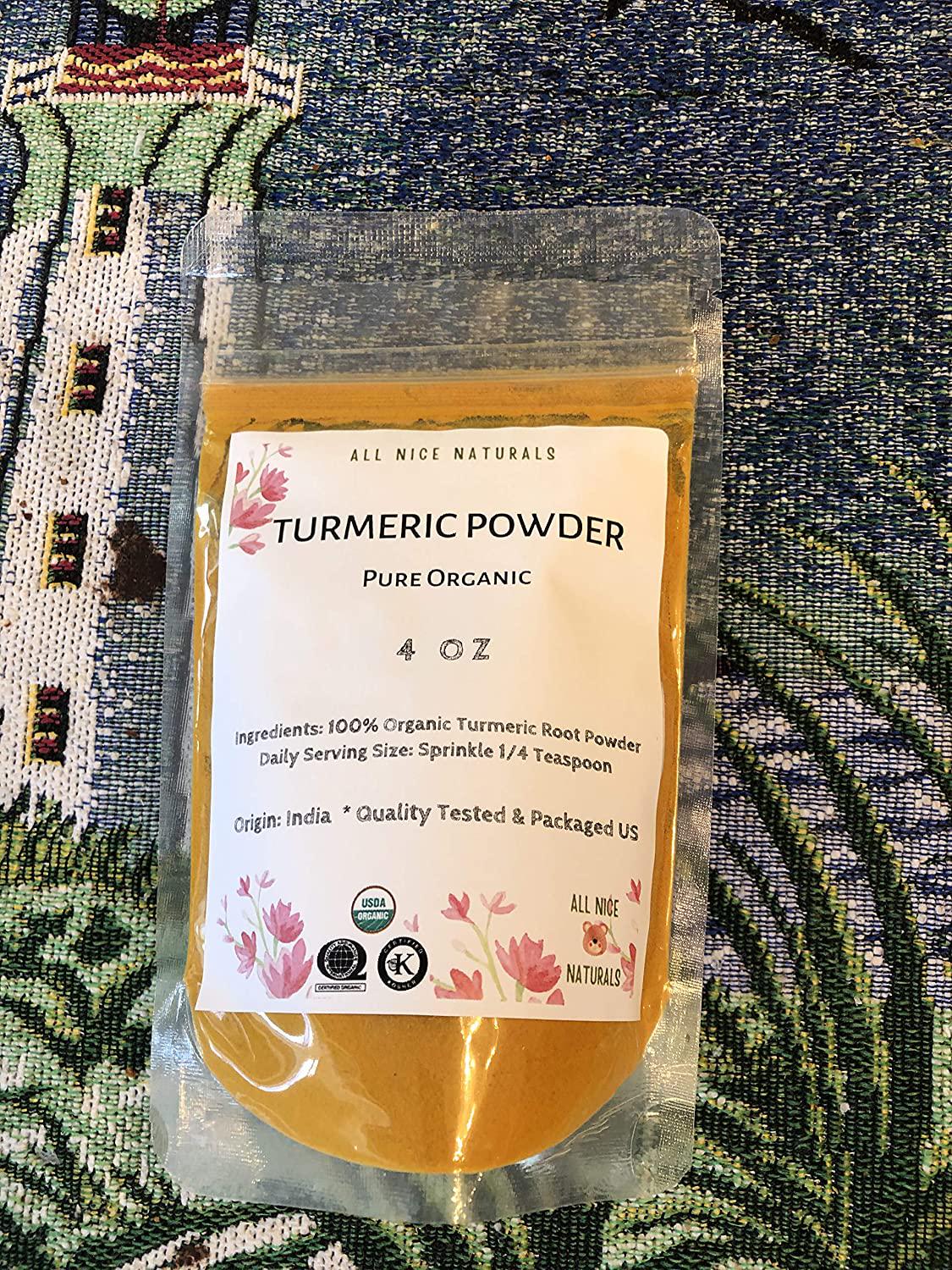 All Nice Turmeric Powder Premium Organic | Make Healthy Lattes, Smoothies, Indian Spice Dishes | Ayurvedic Antioxidant Superfood | 100% Pure Vegan Keto Paleo (Small, 4 oz)