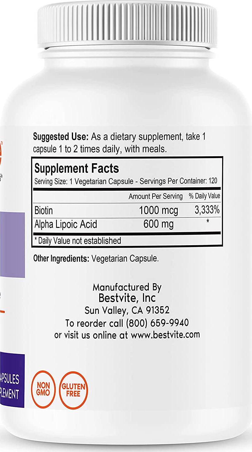 Alpha Lipoic Acid 600mg with Biotin (120 Vegetarian Capsules)