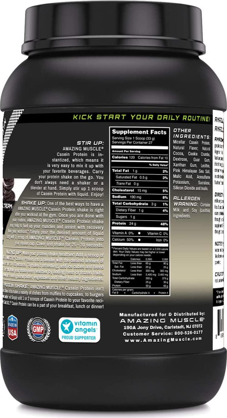Amazing Muscle Casein Protein 2 Lb - Promotes Lean Muscle Gain - May Benefit The Immune System - Supports Swift Muscle Recovery (Cookie and Cream)