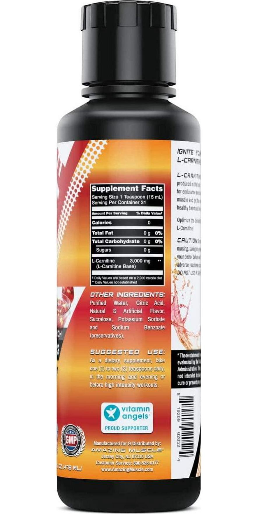 Amazing Muscle L-Carnitine 3000 16 Fl. Oz - Supports Energy Prediction -Promotes Exercise Endurance -Supports Fast Recovery from High Intensity Workouts (Fruit Punch)