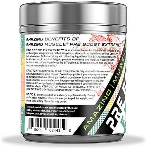 Amazing Muscle Pre Boost Extreme - Pre-Workout Formula with Caffeine, Bioperine, BCAAs and More - Supports Increased Workout Intensity - Enhances Muscle Endurance -20 Full Servings (Watermelon)