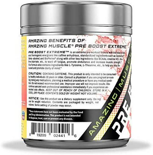 Amazing Muscle Pre Boost Extreme - Pre-Workout Formula with Caffeine, Bioperine, BCAAs and More - Supports Increased Workout Intensity - Enhances Muscle Endurance -20 Full Servings (Cherry Lemonade)
