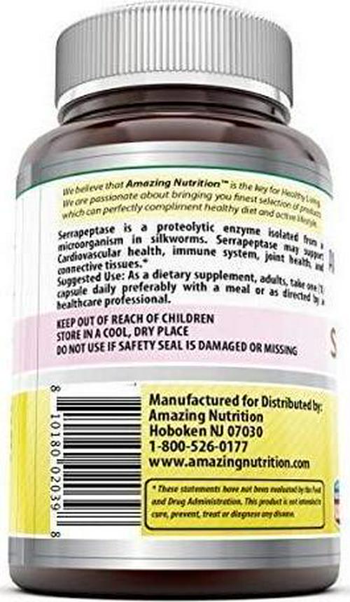Amazing Nutrition Serrapeptase 40,000 IU 270 Capsules (Non-GMO, Gluten-Free) - Natural Anti-Inflammatory - Promotes Healthy Sinuses - Supports Cardiovascular Immune and Arterial Health
