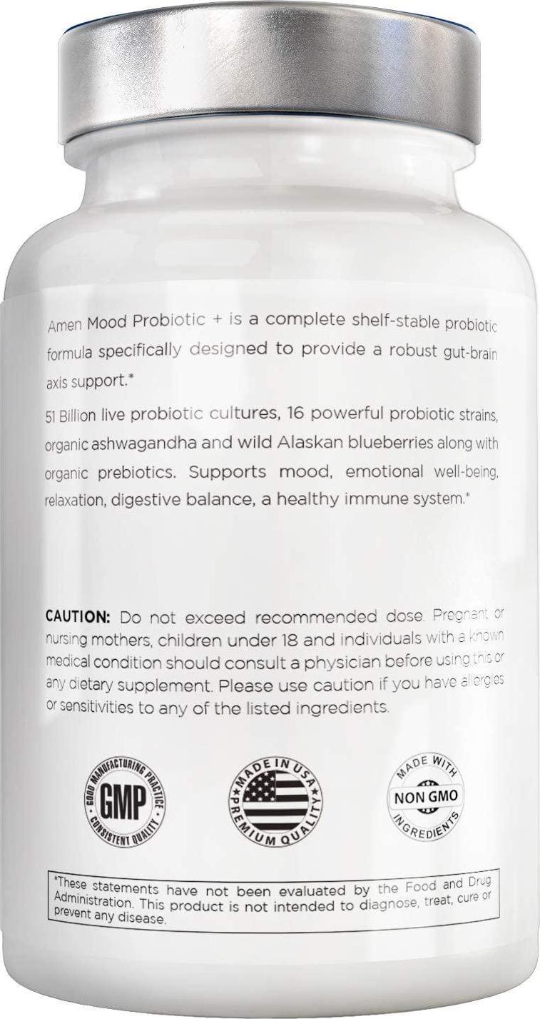 Amen Mood Probiotics + 51 Billion CFU - Mood Digestive and Immune Support - Acidophilus Probiotic Supplement - Promotes Emotional Health, Relaxation, Digestive Balance, Gluten Free - 60 Veggie Capsules