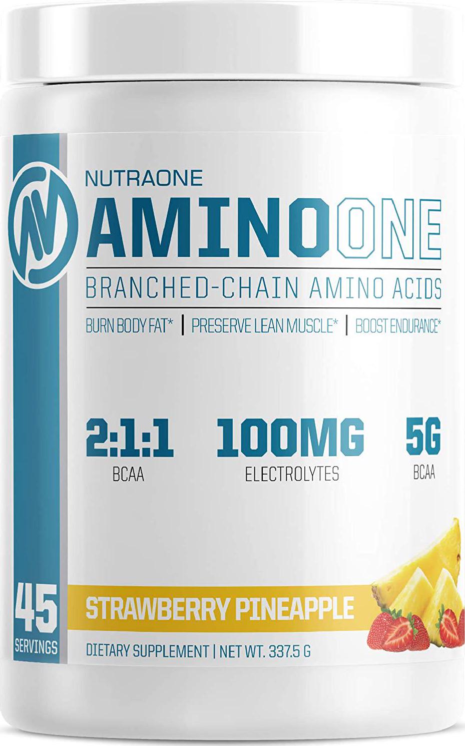 AminoOne BCAA Powder Supplement by NutraOne Branched Chain Amino Acids to Help Fuel and Recover (Pineapple Strawberry- 45 Servings)