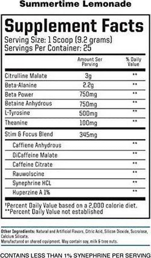 AmpedOne Pre Workout Powder for Men and Women by NutraOne Pre Workout Supplement for Increased Energy and Focus (Summertime Lemonade - 25 Servings)